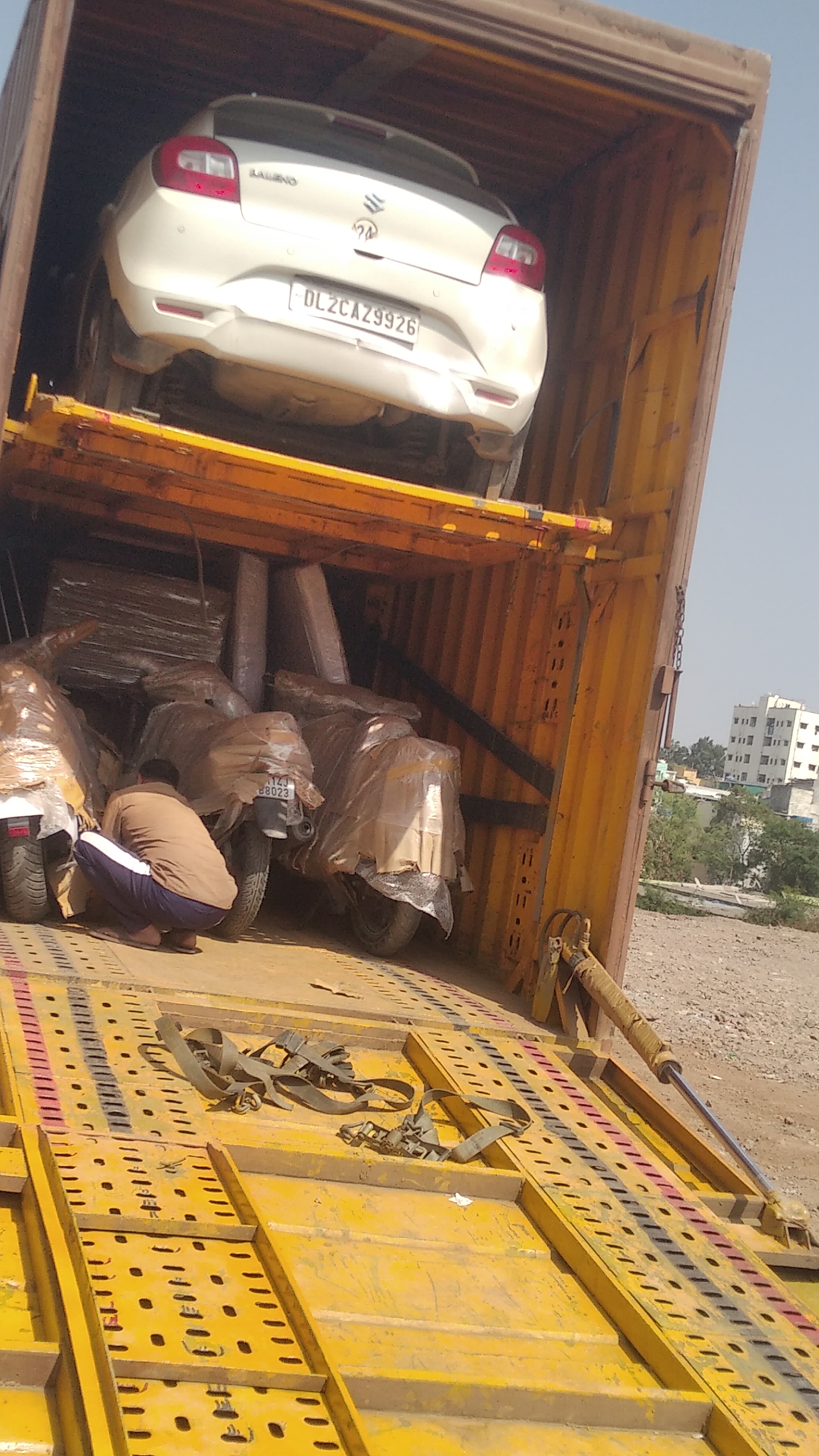 Bikes securely loaded and fastened in a transit truck for relocation